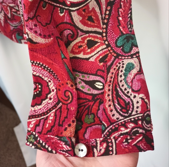 J Jill Red Paisley Layered Tunic Top XL Long Sleeve Keyhole  Bohemian Art - Picture 5 of 14